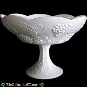 VINTAGE: Colony Harvest Milk Glass 10" Centerpiece Pedestal Compote Bowl